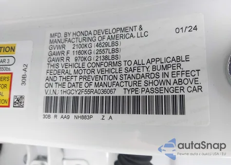 2024 Honda Accord Hybrid Sport from USA, damaged, VIN 1HGCY2F55RA036067